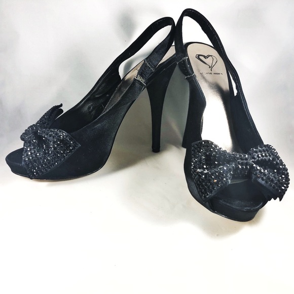 Steve Madden Black Satin Slingback Peep-toe Pumps - Picture 4 of 8